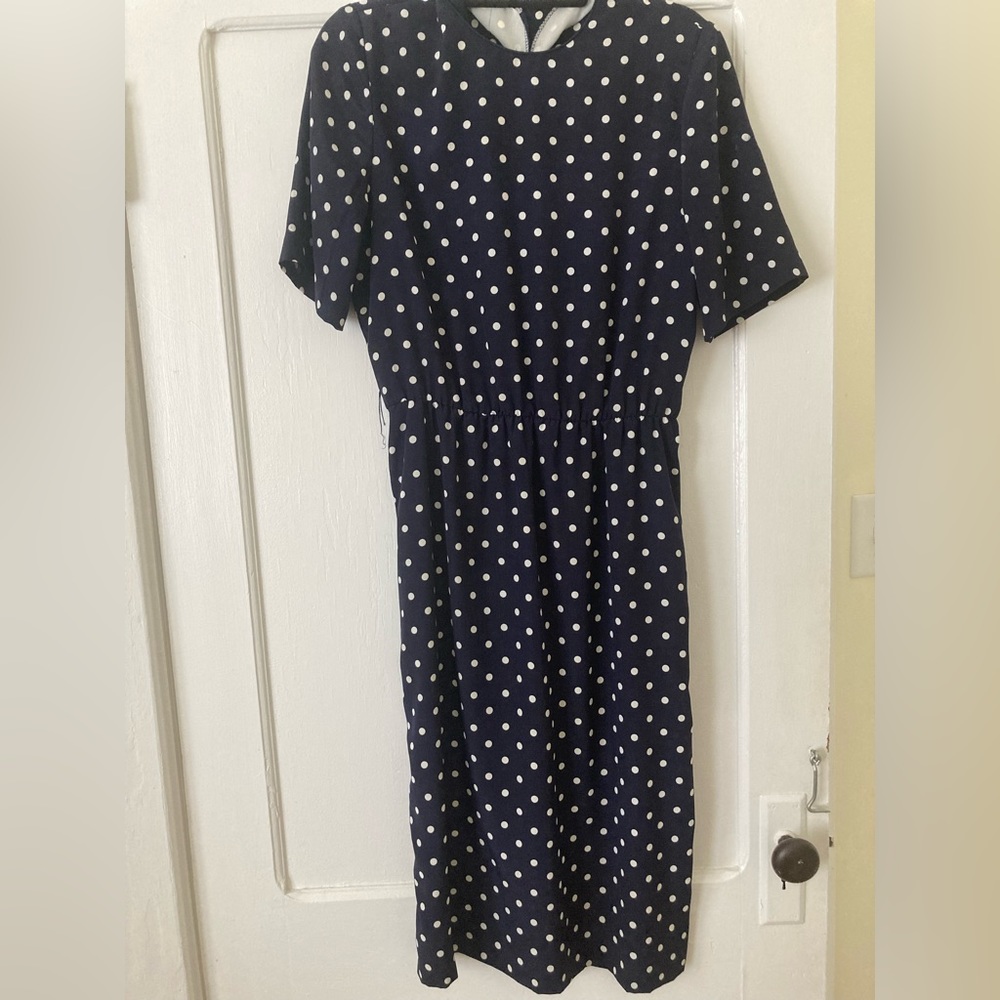 Vintage Henry Lee Blue Polka Dot Short Sleeve Belted Dress Sz 12 Union Made